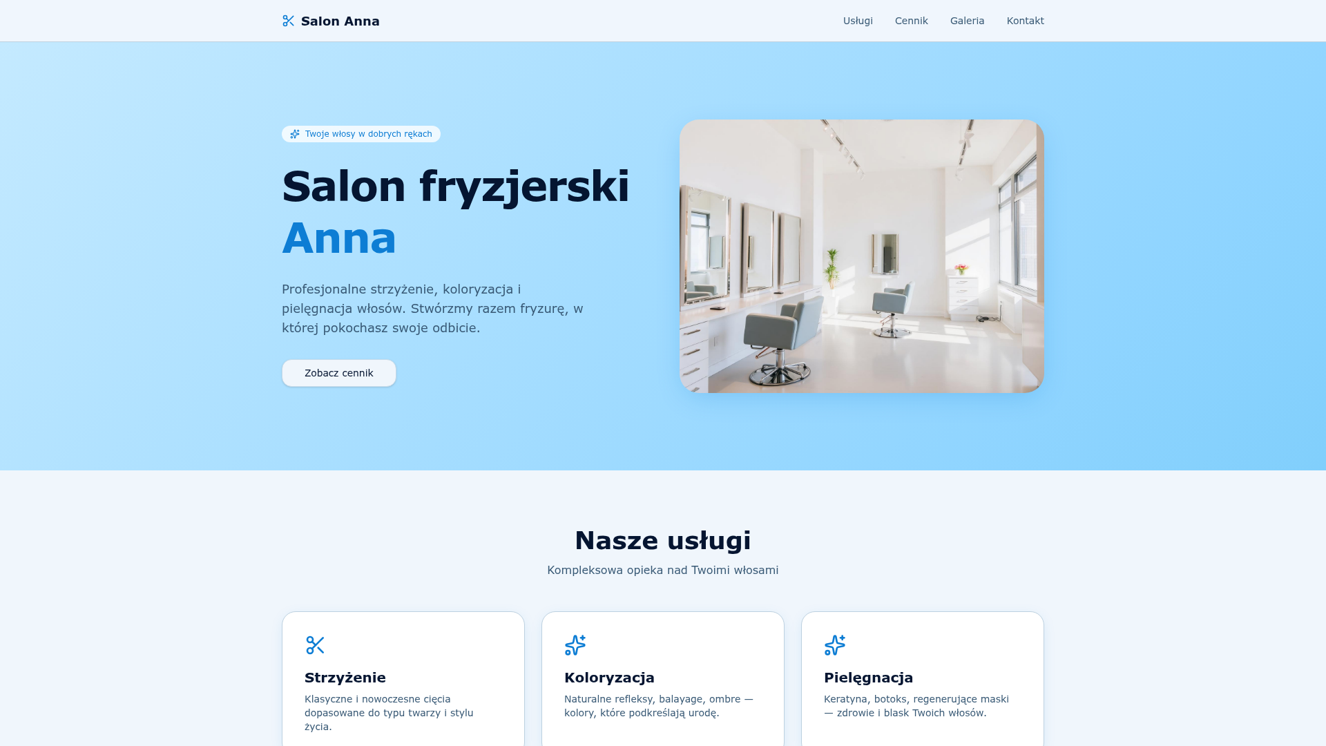 Podgląd strony Salon Anna